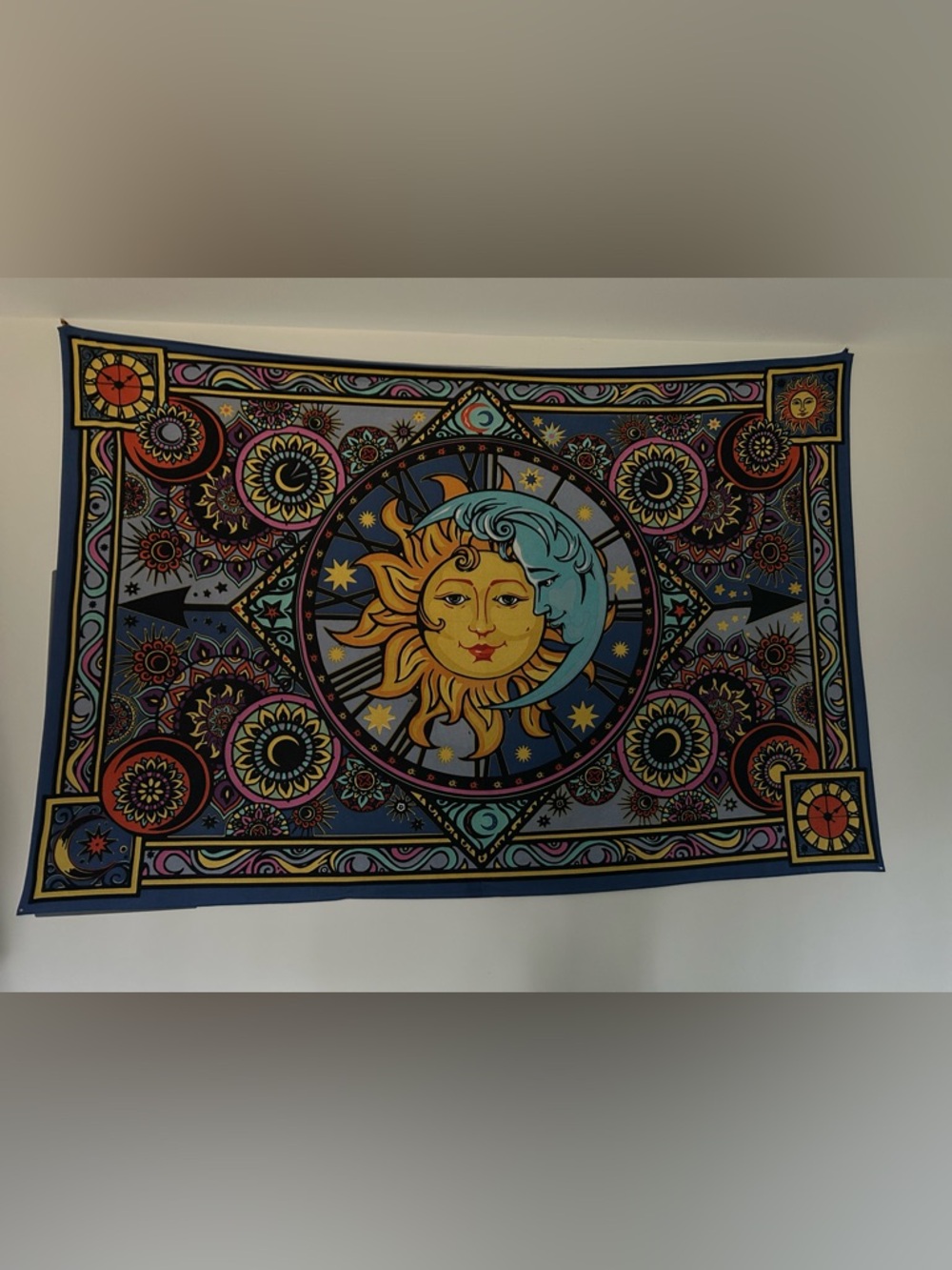 Sun and Moon Tapestry Wall Decor - Blue, Yellow, Teal